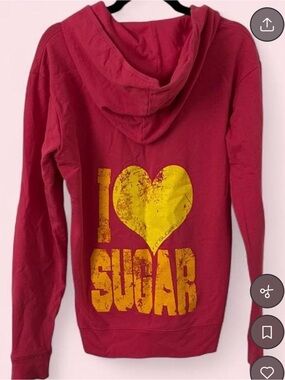 Sugar Pink Crewneck Hoodie with Yellow Heart 'I ♥ SUGAR' Graphic